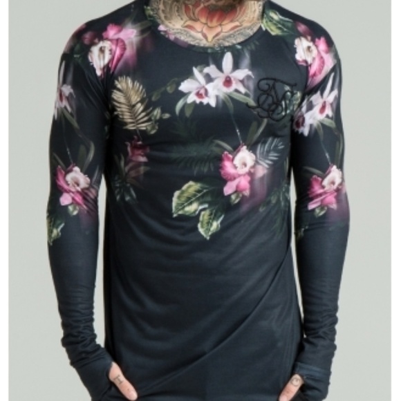 SikSilk Other - SikSilk L/S Dark Floral Curved Hem Tee - NWT